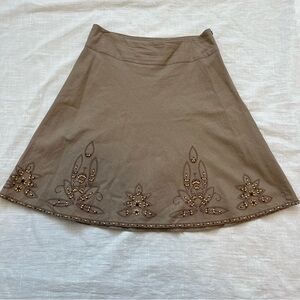 Denver Hayes Beige Skirt with Floral Beaded Embroidery